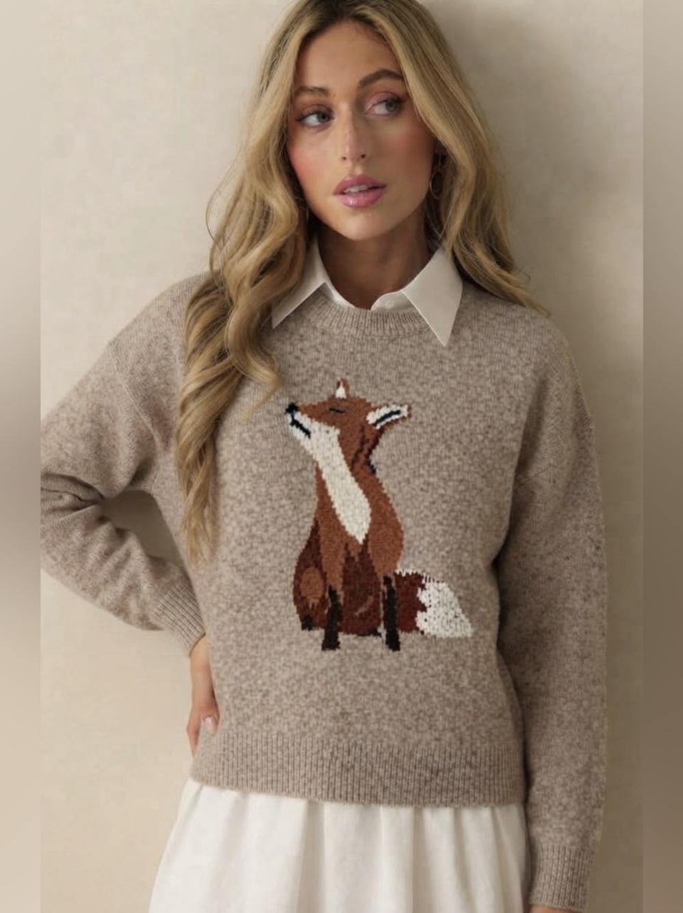 NWT Dreamers By Debut Fox Intarsia Sweater Size S